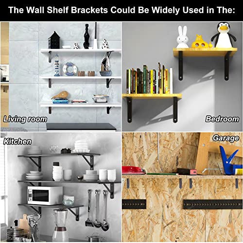 Heavy Duty Shelf Brackets 6x4 Inch - Black Powder-Coated Steel (4 Pack)