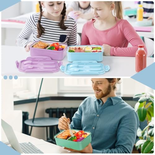 LOVINA 1100 ML Bento Box for Adults & Kids - 3 Compartment Lunch Container with Built-in Utensils - BPA-Free, Leakproof, Portable