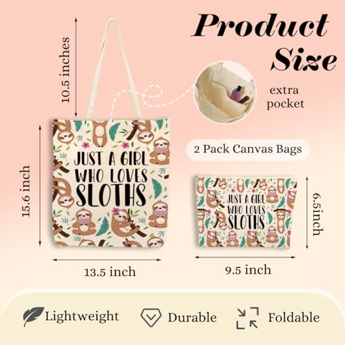 Jealance Canvas Tote Bag and Cosmetic Pouch Set for Women