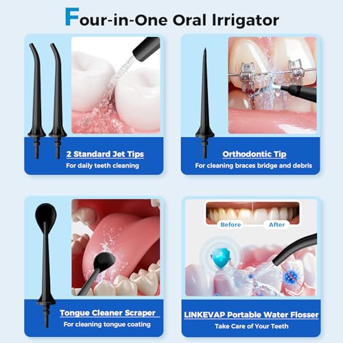 LINKEVAP Cordless Water Flosser, 360ML Portable Oral Irrigator for Teeth