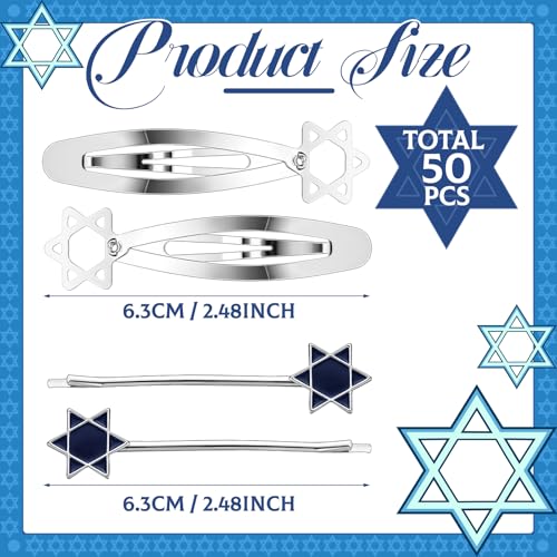 48 Pcs Star of David Kippah Clips - Metal Yarmulke Hair Fasteners
