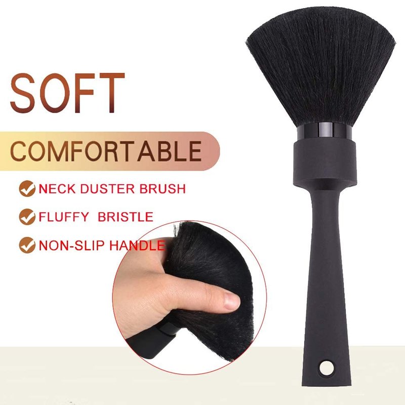 DOKKIA Barber Haircut Brush Neck Duster Hair Cutting Salon Hairdressing Cleaning Shaving Stylist Sweep Bristle (Black Handle Sweep Brush)