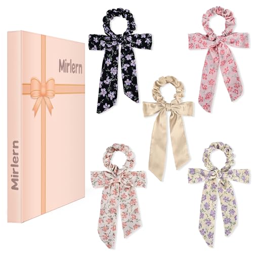 Mirlern Multicolor Knotted Bow Hair Scarf Scrunchies - 5 Pack for Women