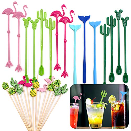 Tropical Cocktail Swizzle Stick & Pick Set - 15 Pcs Reusable Party Decor
