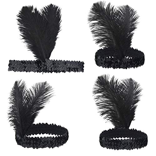 Tongcloud Black 12pc 1920s Flapper Headband Feather Vintage Costume Headpiece