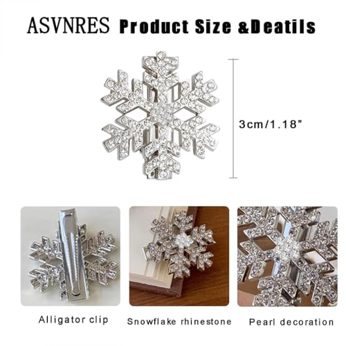ASVNRES 5-Pack Snowflake Hair Clips for Christmas Hair Accessories, Elegant Rhinestone Ice Snow Princess Hair Pins