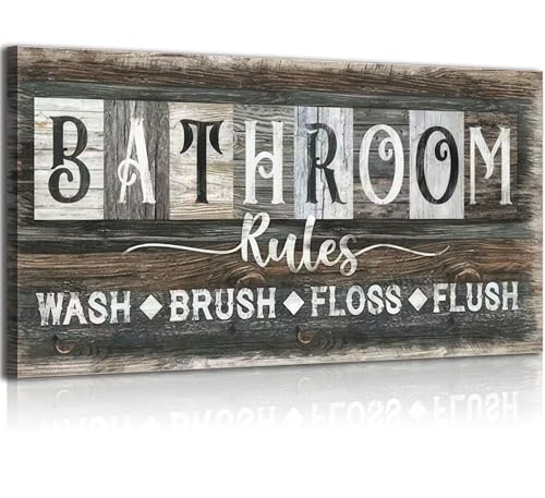 Bathroom Rules Canvas Wall Art - Rustic 8x16in Framed Decor