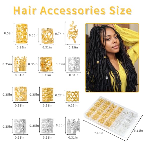 220 Pcs Gold & Silver Hair Jewelry for Braids & Dreadlocks