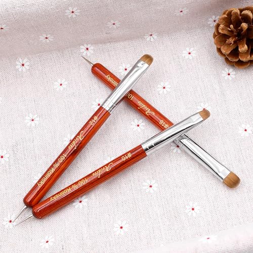 Kolinsky French Nail Brush & Dotting Pen #14 - Wooden Handle, Precision Tips