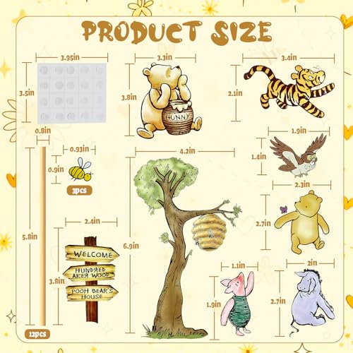 Winnie the Pooh Cake Toppers - 10pcs Cupcake Decorations for Baby Showers