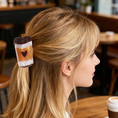Coffee Drink Themed Acrylic Claw Clips for Women - Non-Slip Hold