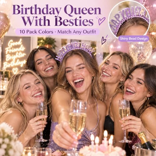 Lawie 10-Pack Colorful Pearl Hair Bands for Women, Birthday Headbands