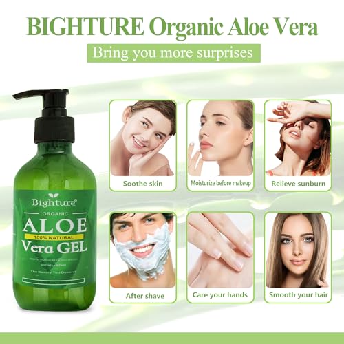 BIGHTURE Aloe Vera Gel - 100% Pure for Skin & Hair Care