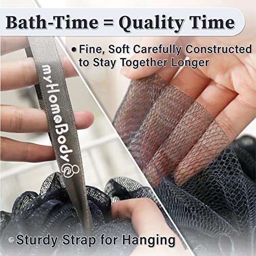 myHomeBody 60g Loofah Sponge 3-Pack - Fog Gray & Midnight Blue Exfoliating Bath Sponges