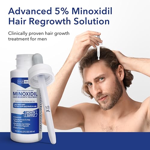 Hair Regen Minoxidil 5% Liquid Solution for Men's Hair Regrowth - 1 Month Supply