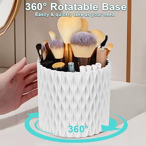 WAFJAMF 360° Rotating Makeup Brush Holder 5 Slot Storage Organizer - White, Classic Style
