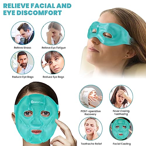 RelaxCoo Ice Face Eye Mask – Green Dual-Temp Gel Cold/Hot Pack for Dark Circles & Headache Relief