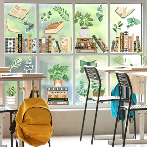 Greenery Window Clings - 8 Reading Decals with Plants for Classroom & Library
