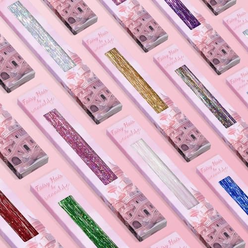 WENNALIFE Silver Hair Tinsel Clips - 6pcs 24-inch Glitter Extensions