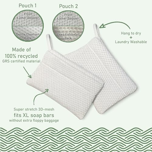 2-Pack Bar Soap Saver Pouch - Gentle & Deep Exfoliation Combo