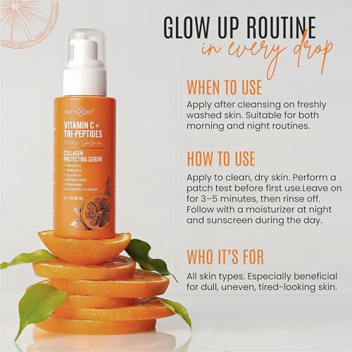 DERMAXGEN Vitamin C + Tri-Peptide Serum for Radiant Skin - 2 fl oz