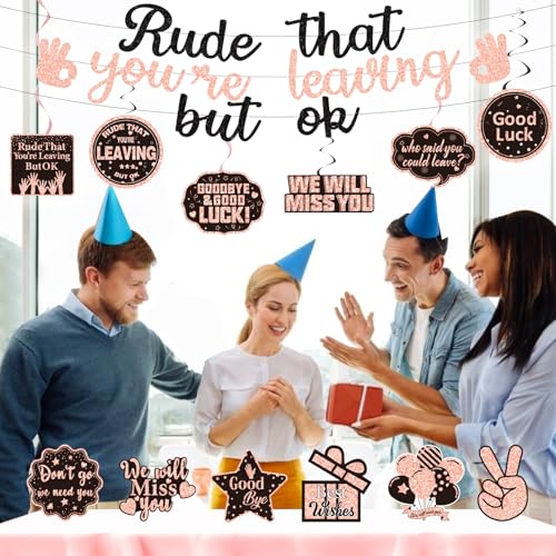 Pre-Strung Rose Gold Glitter Goodbye Banner for Farewell Parties