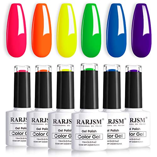 RARJSM Dark Neon Gel Polish Set - 6 Colors, 7.5ml Nail Polish Kit