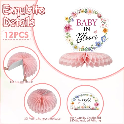 Floral Honeycomb Centerpieces Set - 12 Pcs for Baby Showers & Parties