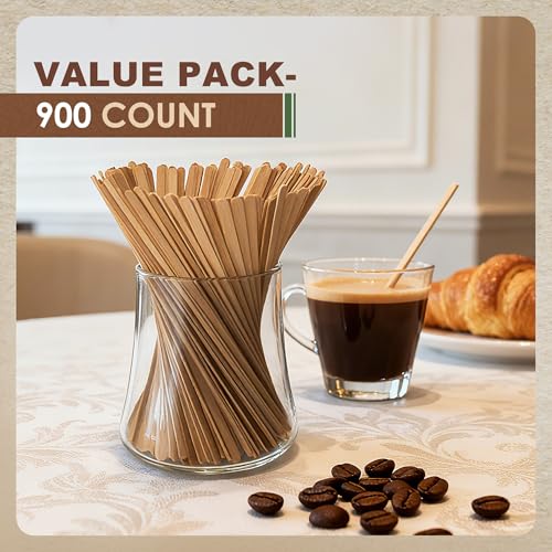 900Pcs Birch Wood Coffee Stirrers - 7 Inch Eco-Friendly Sticks