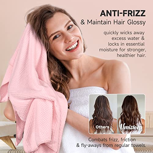 Umisleep Extra Large Pink Microfiber Hair Towel - Ultra Absorbent & Soft for Long Thick Hair