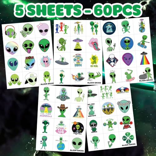 60 Alien Temporary Tattoos for Kids - Outer Space Party Favors