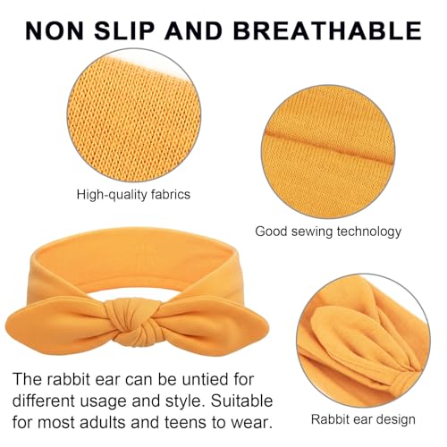DRESHOW 8 Pack Women's Bow Knotted Rabbit Ears Headbands - Non-Slip Elastic Hair Wraps for Sport & Fashion