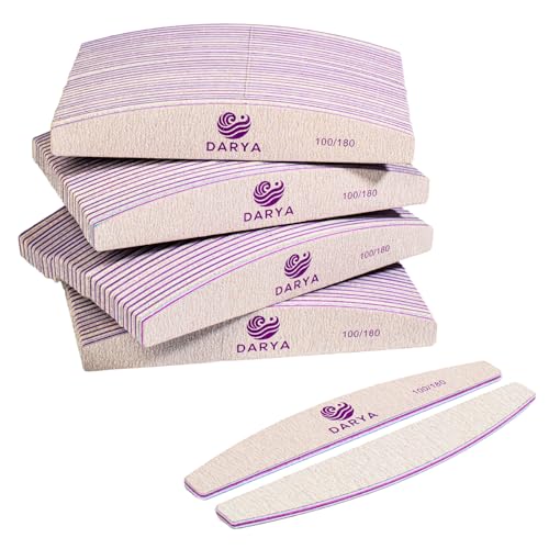 DARYA 100/180 Grit Nail Files - 100 Pcs Professional Double Sided Emery Boards