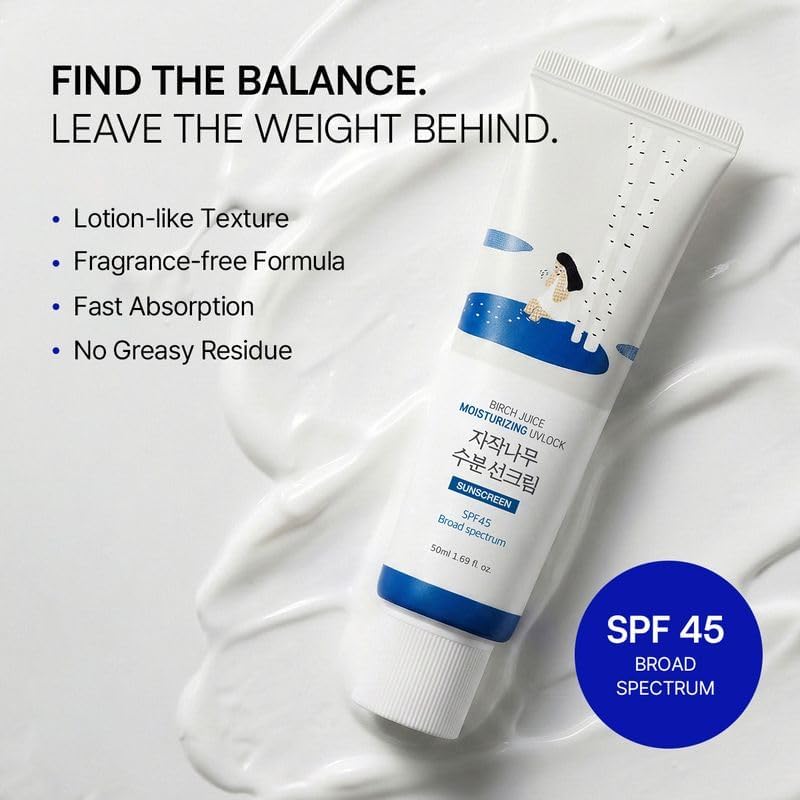 ROUND LAB Birch Juice Moisturizing UV Lock Sunscreen SPF 45, 1.69 Fl Oz