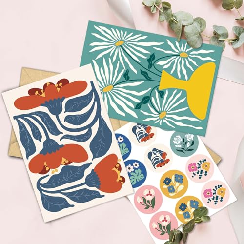 24 Pack Floral Greeting Cards with Envelopes - 8 Elegant Designs