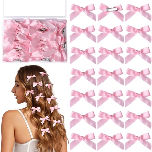 YGDZ Pink Mini Bow Hair Clips - 20PCS Satin Ribbon Barrettes