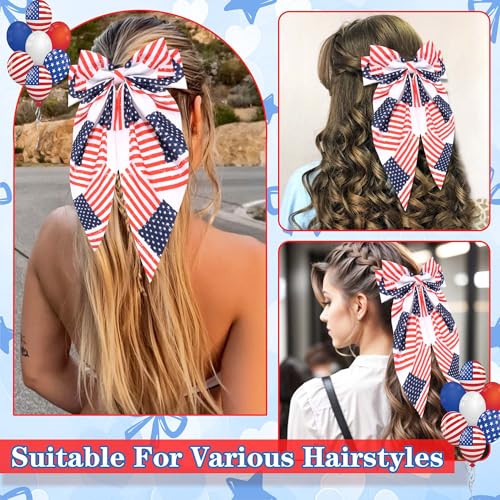 4th of July American Flag Hair Bow Clip - Patriotic Red White Blue