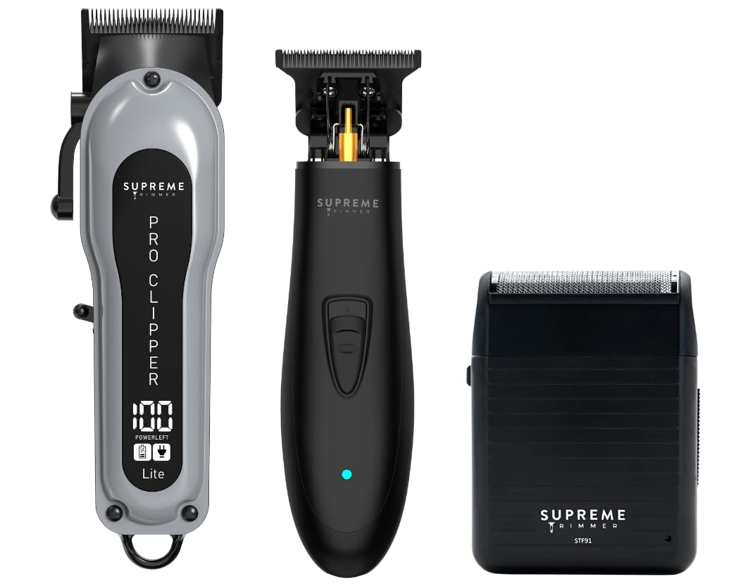 Supreme Trimmer 3-in-1 Barber Bundle | Pro Clipper Lite, DLC T-Shaper Trimmer, Solo Lite Foil Shaver | Professional Beard Trimmer/Clipper Kit | Value Bundle 2