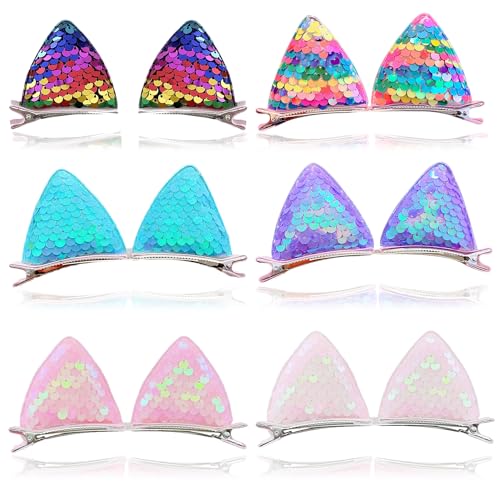 Glitter Cat Ear Hair Clips for Girls - 12 Pack Sparkly Animal Hair Barrettes