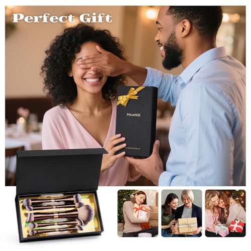MAANGE Double-Ended Makeup Brush Set 5 Pcs Coffee Brown for Foundation, Concealer, Eyeshadow, Blush & Powder