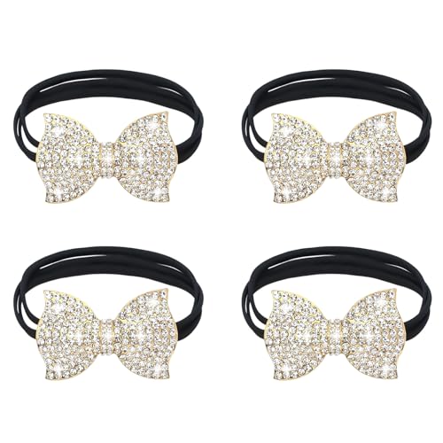 YISSION R-Beaded Bow Sparkly Rhinestone Hair Ties - Elegant Crystal Ponytail Holders for Women & Girls