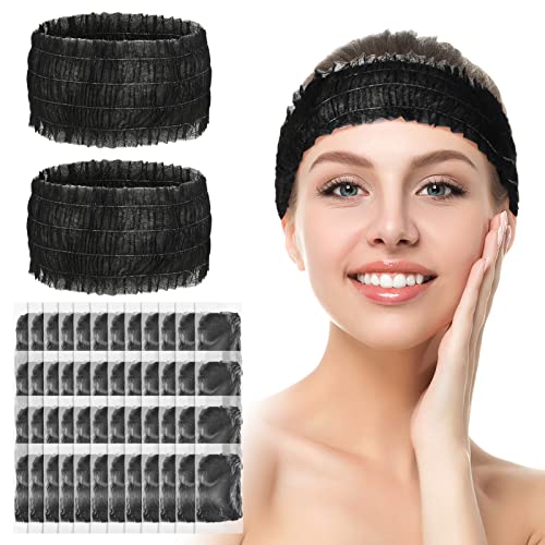 Waydress 100-Pack Disposable Spa Headbands, Stretchable Non-Woven Hair Bands