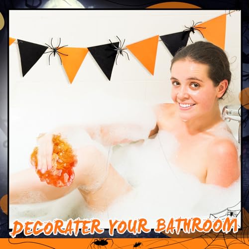 FuWeave 12-Pack Halloween Black and Orange Bath Loofah Sponges - Exfoliating Shower Scrubbers