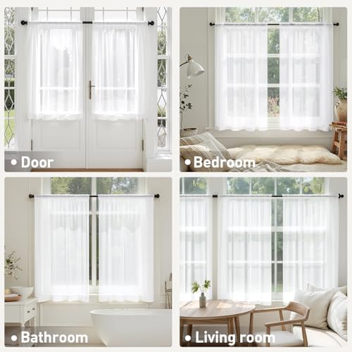 MIULEE White Sheer Curtains - Light Filtering Drapes, 4 Panels, 42x36 Inches