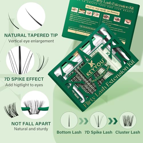 KEYYOU Lash Extension Kit with Bottom Lashes & Clusters - DIY Eyelash Extensions