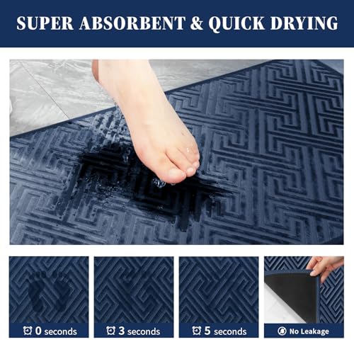 Navy Blue Non-Slip Bath Rug 17"x24" - Quick Dry & Absorbent