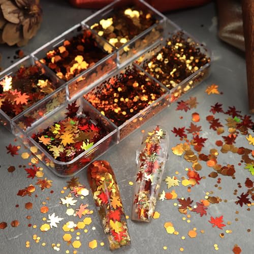 Vopintpy Fall Glitter Sequins 1757 - Autumn Maple Leaf Nail Art Confetti