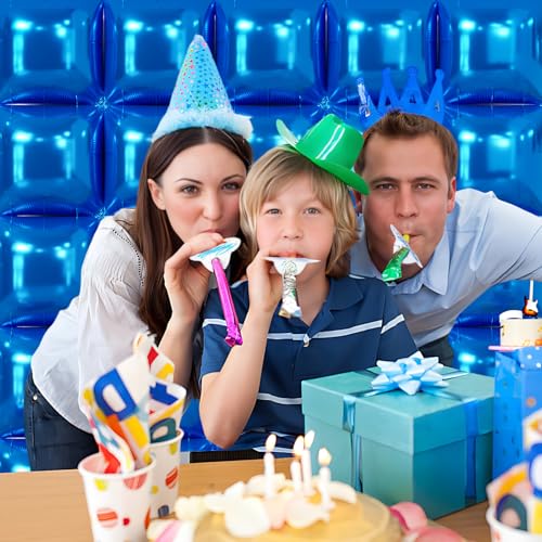 NISOCY 25PCS Blue Square Foil Balloons Wall Backdrop Kit