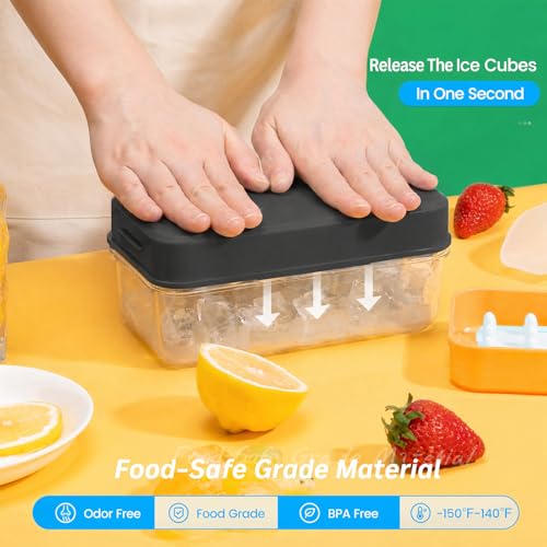 Ice Cube Tray with Lid & Bin | Easy Release, 28 Cubes, BPA-Free