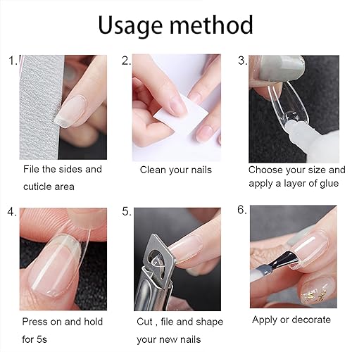 Ohlove 500Pcs Almond Clear Full Cover Nail Tips (10 Sizes) - A-Almond-Clear fake nails